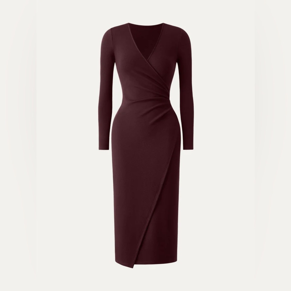 NWT OGL Surplice Wrap Long Sleeve Dress in Ruby Berry